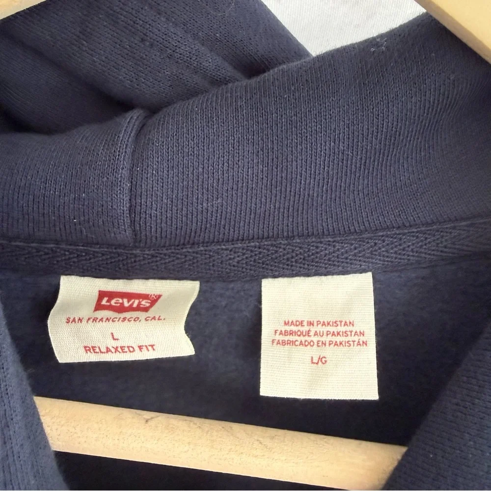 Levi's Men's Dark Blue Hoodie with Yellow‎ Logo
